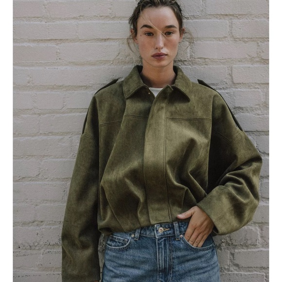 Zara SUEDE EFFECT BOMBER JACKET - Picture 1 of 6